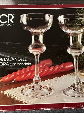 Crystal Rock Clear Glass Candle Holders with Red Candles